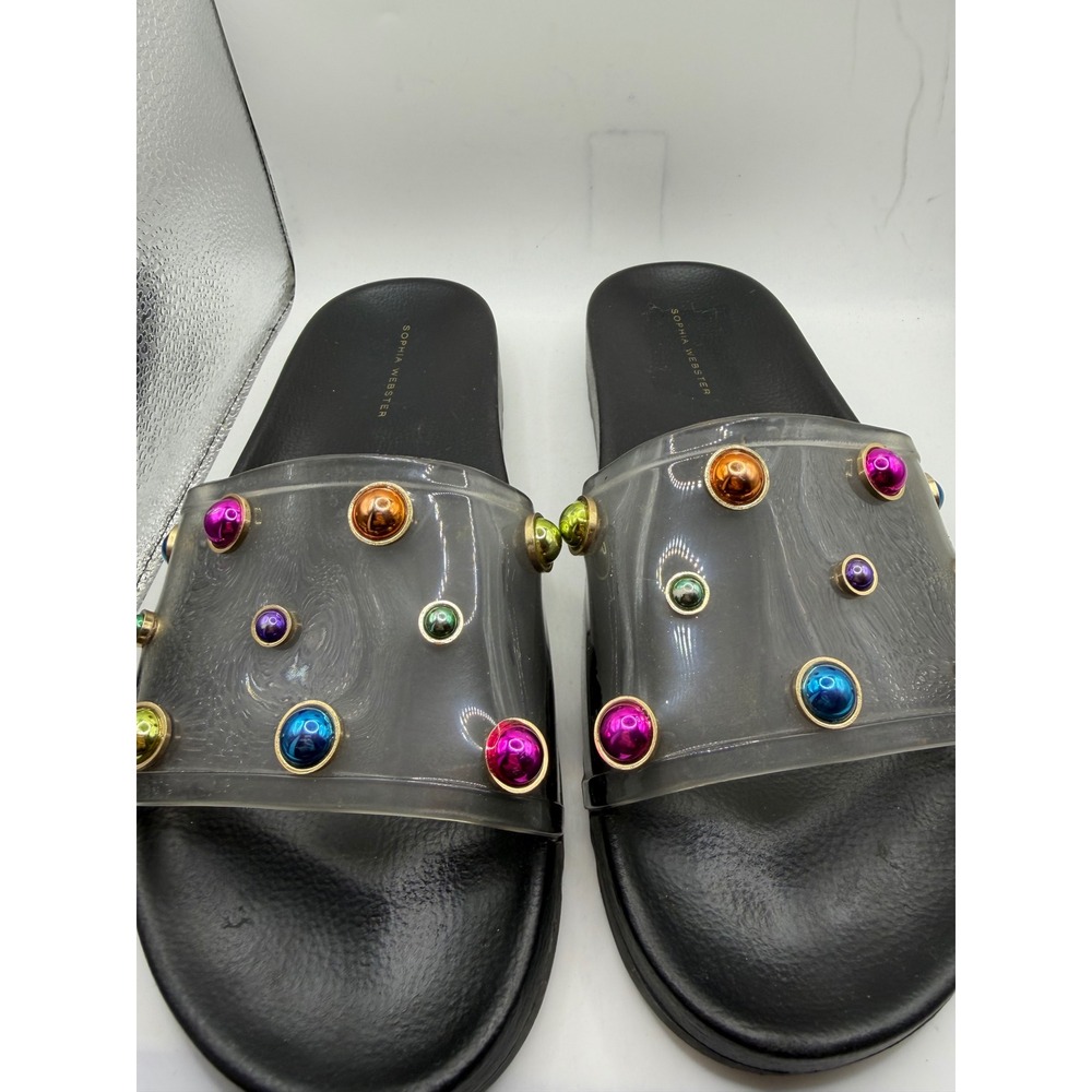Sophia Webster Lucita Black Clear Vinyl Multi Color Bauble Slide Sandals Size 9